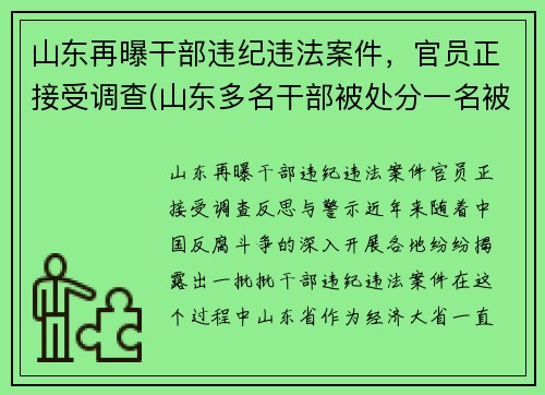 山东再曝干部违纪违法案件，官员正接受调查(山东多名干部被处分一名被双开)