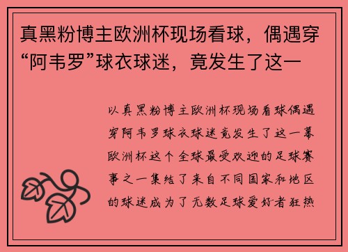 真黑粉博主欧洲杯现场看球，偶遇穿“阿韦罗”球衣球迷，竟发生了这一幕！