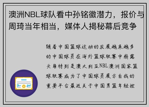 澳洲NBL球队看中孙铭徽潜力，报价与周琦当年相当，媒体人揭秘幕后竞争